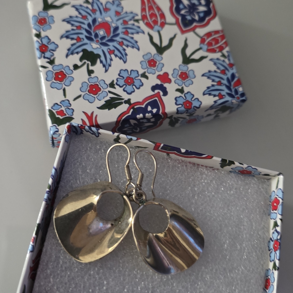 Silver 925 Mexico Circle Dangle Earrings - Women Jewelry